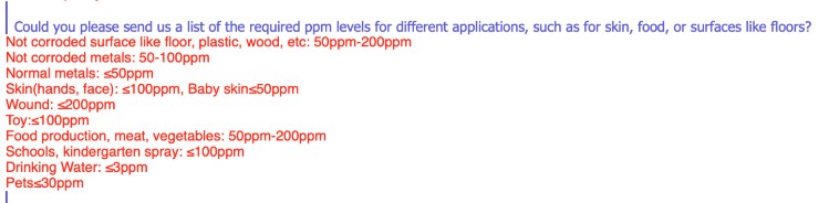 Concentración de ácido hipocloroso para desinfección Concentración de ácido hipocloroso para desinfección