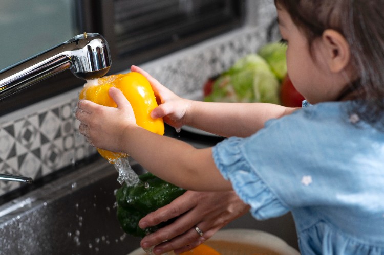 A food safe disinfectant kills harmful germs without leaving toxic residues on surfaces that touch food.